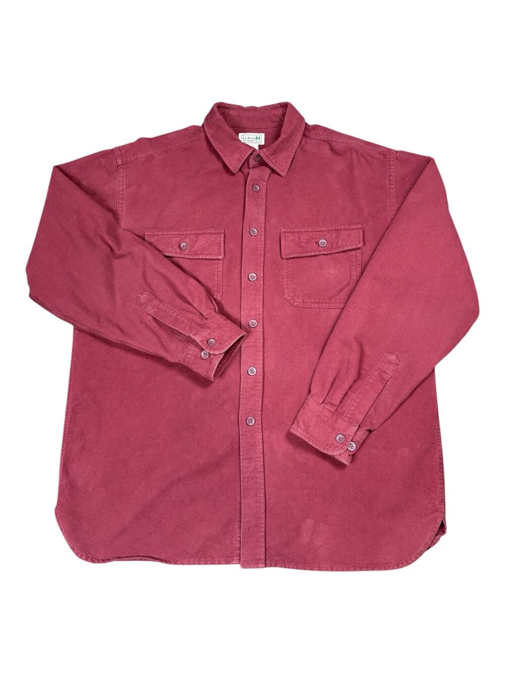 Vintage 90s LL Bean Long Sleeve Chamois Shirt Men's Large Burgundy Pockets Fall